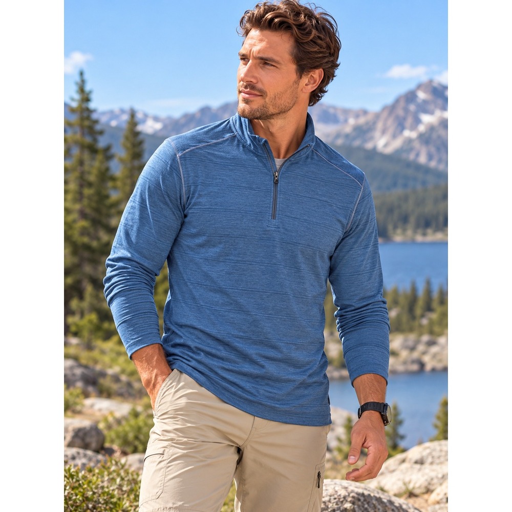 Prana Breathe Mens Medium Blue Quarter Zip Pullover Long Sleeve Active Top